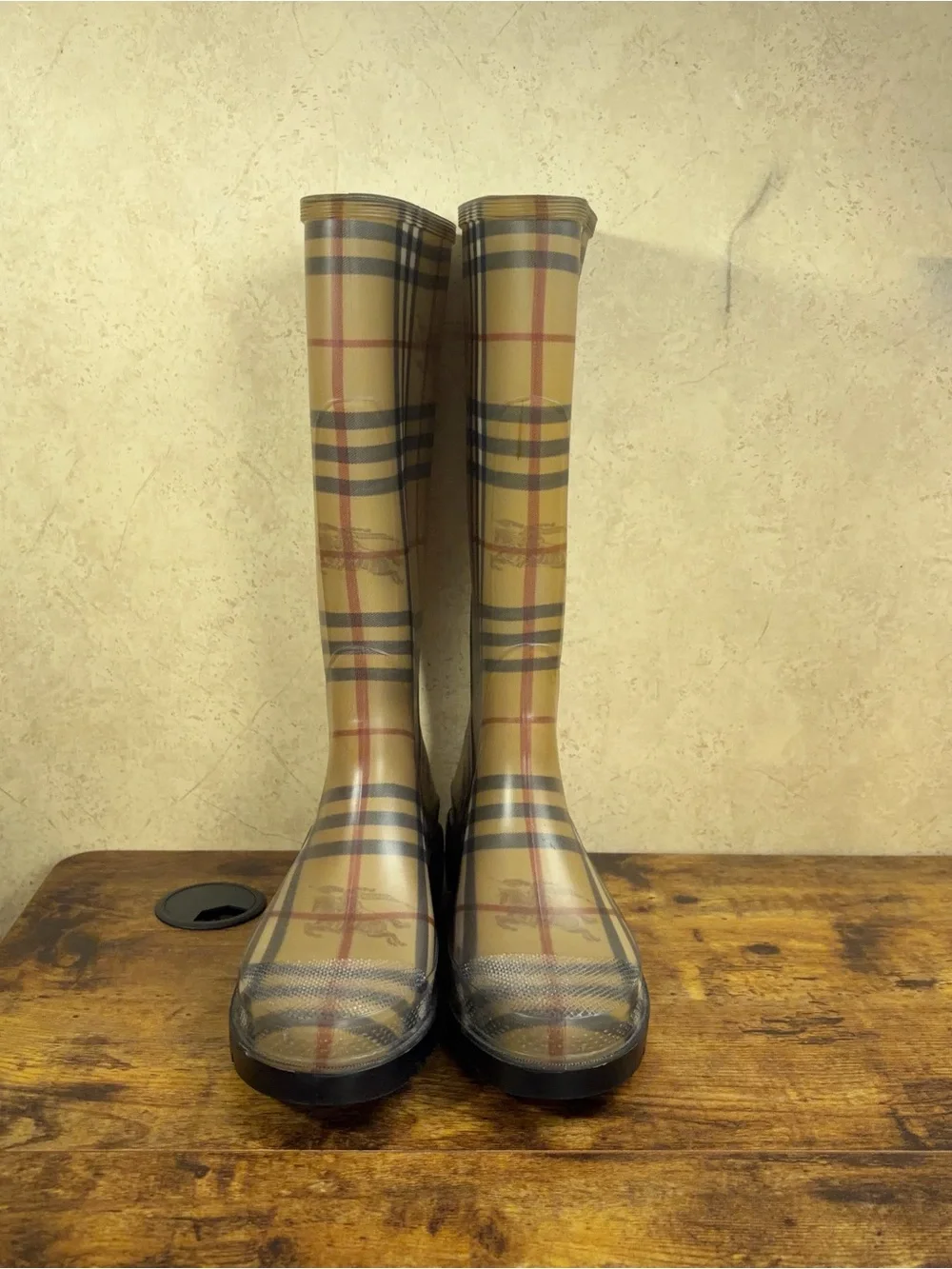 Burberry Rain Boots Tall Classic Check Womens Size 6.5 Made in Italy